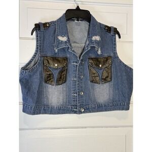 Y2K western-inspired cropped denim vest denim cowgirl outfits, XL